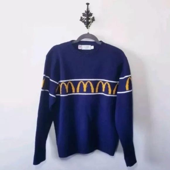 Vintage RARE 1980s McDonald’s Golden Arches Crew Neck Knit Sweater Club II LARGE - Picture 1 of 6